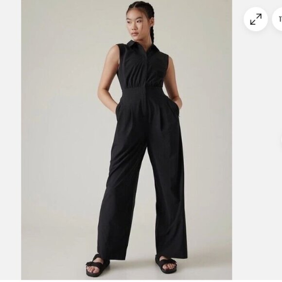 Athleta Black Brooklyn Utility Wide Leg Jumpsuit Sz 14 READ DESCRIPTION - Picture 2 of 16